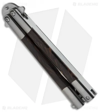 Balibalistic Custom Balisong Butterfly Knife Titanium + Wood Inlays (4.5″ Satin) - Image 3