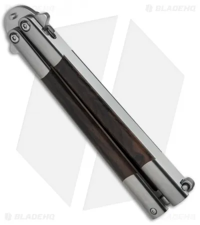 Balibalistic Custom Balisong Butterfly Knife Titanium + Wood Inlays (4.5″ Satin) - Image 2