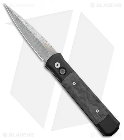 Pro-Tech Godfather Automatic Knife Black Carbon Fiber (4″ Damasteel) 901-DM